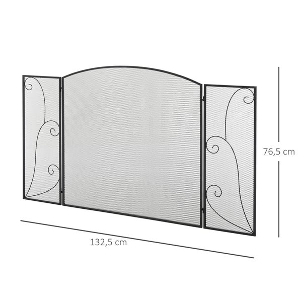 HOMCOM Kamingitter, Kaminschutzgitter mit 3 Paneelen, Klappbares Funkenschutzgitter, Ofenschutzgitter für Wohnzimmer, Metall, Schwarz 132,5 x 76,5cm