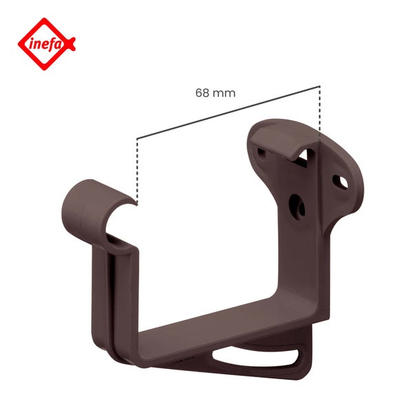 Brauner Rinnenträger aus Kunststoff für eine Nennweite von 68 Millimeter. inefa Logo.