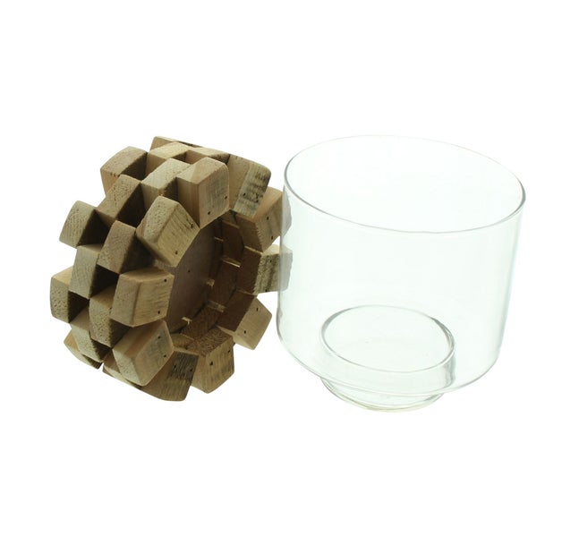 FRANK FLECHTWAREN | Windlicht Wood, ULME, GLAS, Ø 14 x 16 cm, Glas Ø 13 x 13 cm
