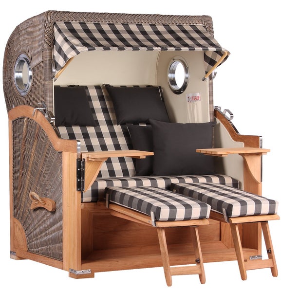 Strandkorb Westerland Teak Bullauge PE grey Dessin 505