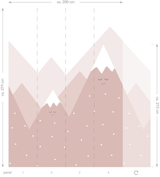 Grafische Tapete mit Bergmotiv und schlafenden Gesichtern
