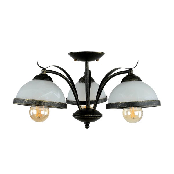 Deckenleuchte mit drei Lampen und Glasschirmen