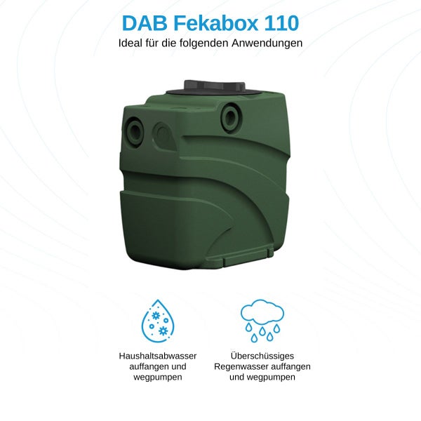 DAB Fekabox 110 Hebeanlage - Eine Kapazität von 110 L - Sammelbehälter für Abwasser - Mit allen erforderlichen Leitungen ausgestattet