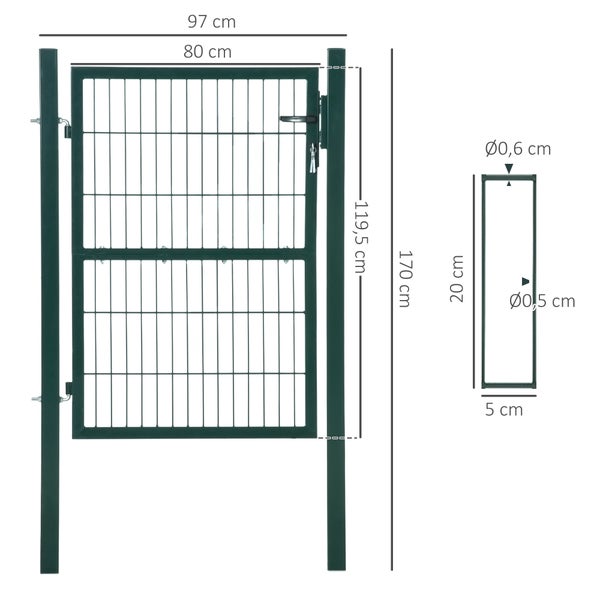 HOMCOM Gartentor, 97B x 170H cm, Stahl, Grün