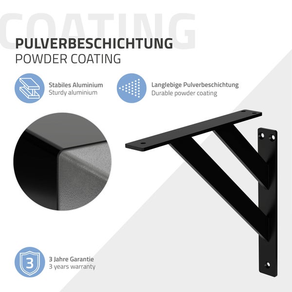 ML-Design 4 Stück Regalhalterung 240x240 mm, Schwarz, Aluminium, Schwebende Regalhalterungen, Regalwinkel, Wandhalterung für Regalbrett, Regalträger für Wandmontage, Wandregal Wandkonsole Regalstütze