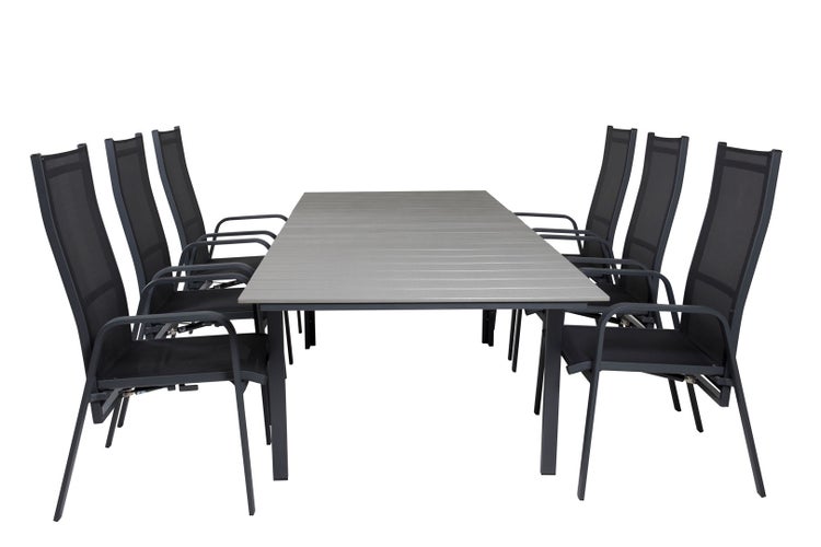 Levels Gartenset Tisch 100x160/240cm und 6 Stühle Copacabana schwarz, grau. 100 X 160 X 75 cm