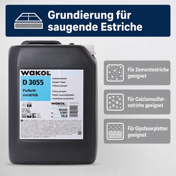 WAKOL D 3055 Parkettvorstrich Grundierung für saugende Estriche im 10 Kilogramm Kanister.
