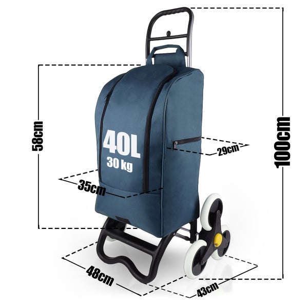BigDean Einkaufstrolley mit Treppensteiger-Funktion, Kühlfach & 6 großen Rädern - 40L faltbar blau - Einkaufswagen Einkaufsroller Kühltasche Einkaufstasche Treppensteiger