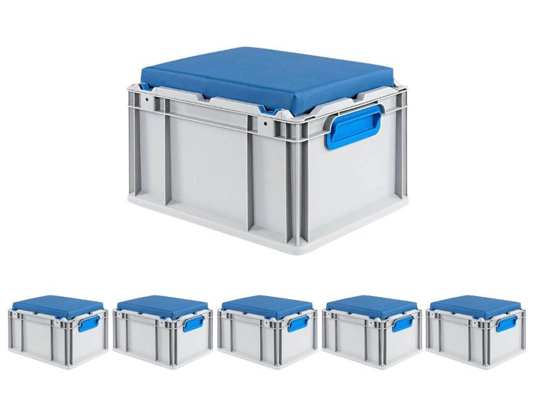 PROREGAL SparSet 6 x Eurobox NextGen Seat Box Blau HxBxT 26,5 x 30 x 40 cm 20 Liter Griffe Geschlossen Eurobehälter Sitzbox Transportbox
