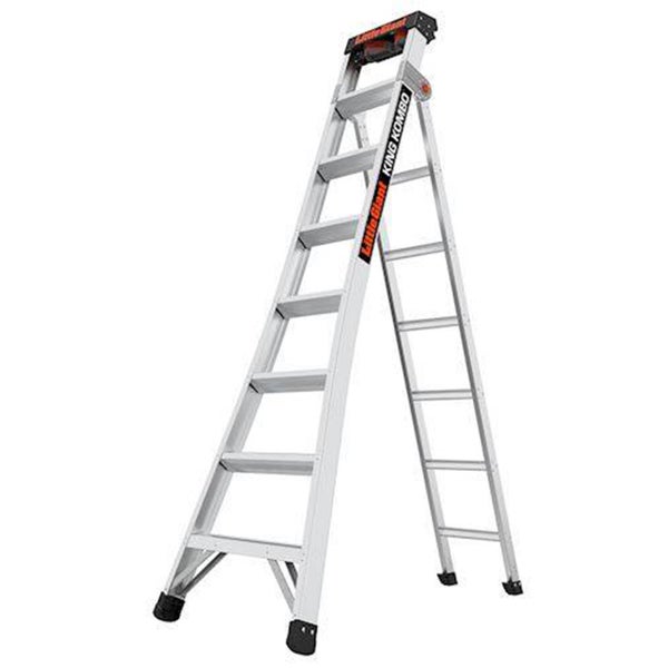 Little Giant King Kombo Aluminium Stehleiter mit breiten Stufen für sicheren Stand bei Arbeiten in der Höhe.