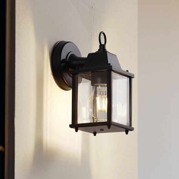 Lindby Wandleuchte außen (Laterne) Rurik (spritzwassergeschützt (Landhaus, Vintage Rustikal) in Schwarz aus Aluminium (1 flammig E27) - Außenwandleuchten Wandlampe Led Außenlampe Outdoor