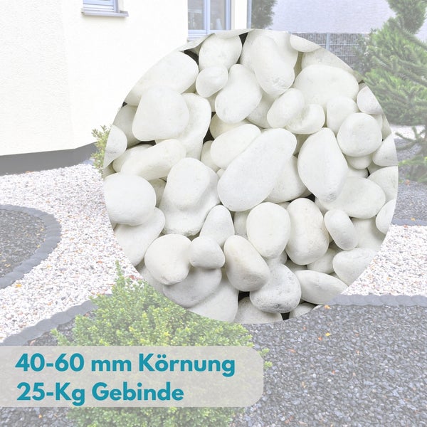 Kieselsteine Garten Zierkies Weiß Aquarium Kies Carrara Marmorkies Dekostein Weiße Kieselsteine Zierstein Marmor Kies Weiß 25 kg 40-60 mm
