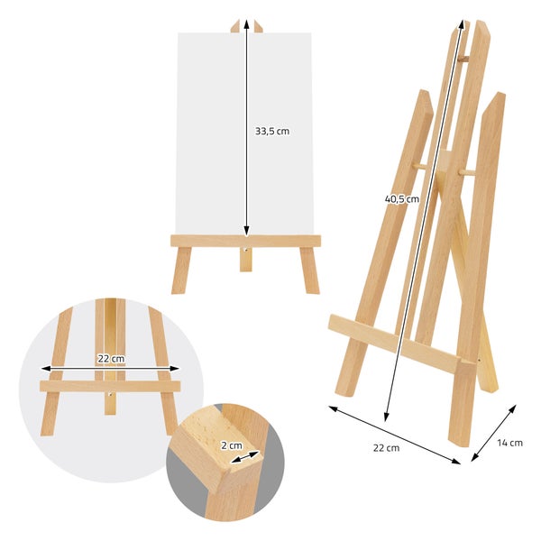 ECD Germany Tischstaffelei klappbar, Sitzstaffelei verstellbar aus Holz, Mini Staffelei zum Malen für Leinwänden & Keilrahmen bis 40cm, Tragbare Mal- und Ausstellungsstaffelei Holzstaffelei Bildhalter
