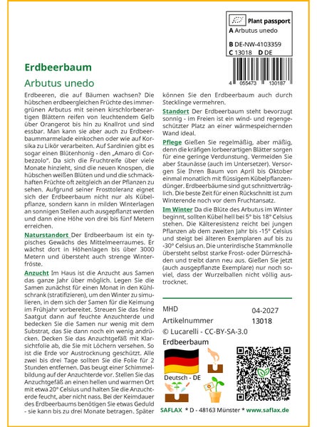 SAFLAX  - Erdbeerbaum - Arbutus unedo - 50 Samen