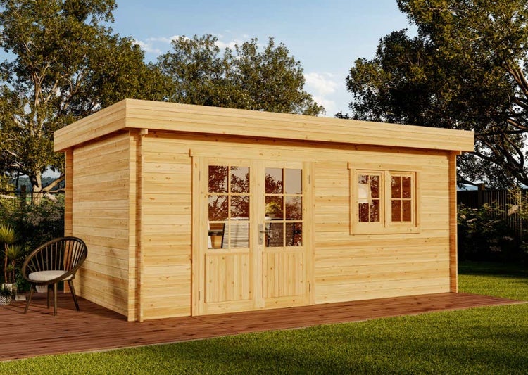 Alpholz Gartenhaus Spree-28 A Gartenhaus aus Holz in natur, Holzhaus mit 28 mm Wandstärke, Blockbohlenhaus mit Montagematerial imprägniert 5x3m