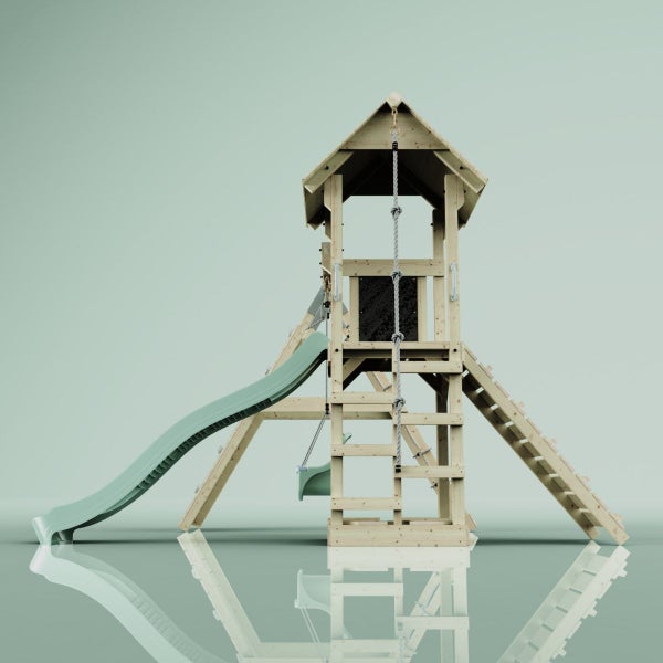 Spielturm aus Holz mit Rutsche, Schaukel und Kletterwand