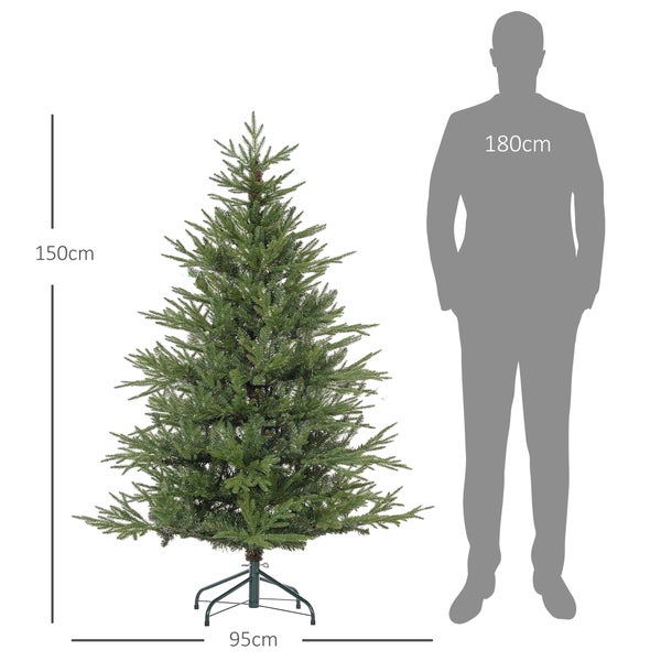 HOMCOM künstlicher Weihnachtsbaum, 150 cm Christbaum mit 1724 Spitzen, klappbar Metallständer, für Weihnachten Deko, Grün