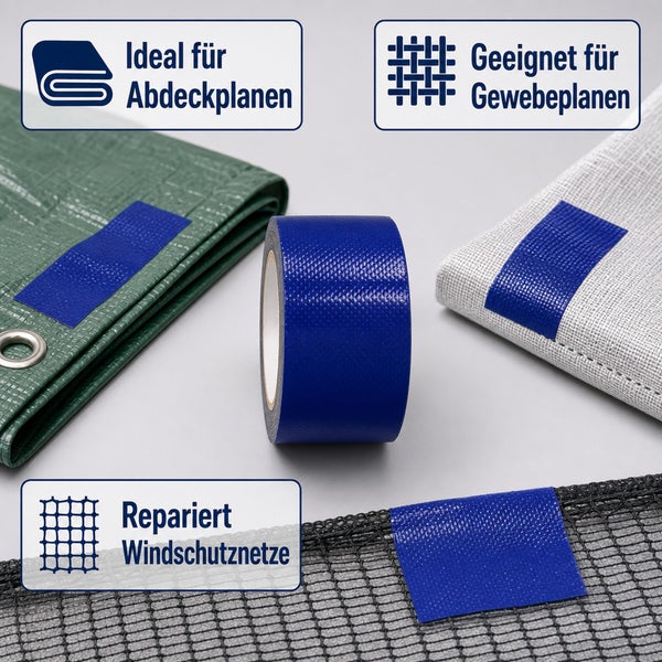 Eine Rolle Gewebeband zur Reparatur von Abdeckplanen, Gewebeplanen und Windschutznetzen.