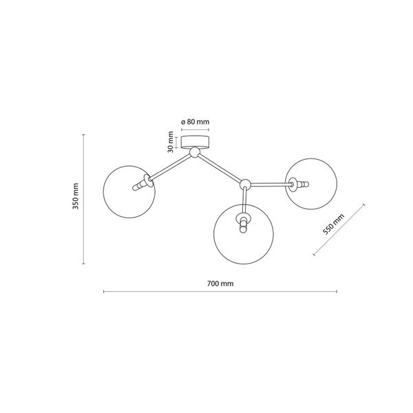 Technische Zeichnung einer Deckenleuchte mit Abmessungen