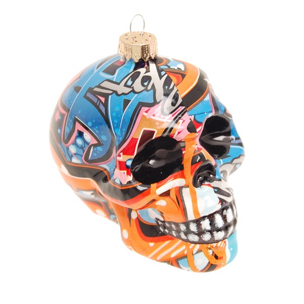 Glas-Totenkopf Street Art, Multicolor, 10cm, 1 Stck., Weihnachtsbaumkugeln, Christbaumschmuck, Weihnachtsbaumanhänger