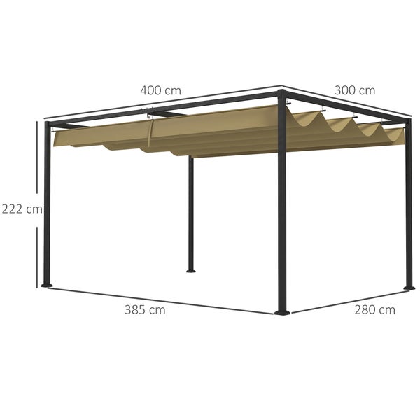 Outsunny Pergola 4x3m Garten Pavillon, Terrassendachung aus Stahl, Gartenpavillon mit verstellbares Dach, Freistehend, Sonnenschutz für Terrasse und Garten, Khaki