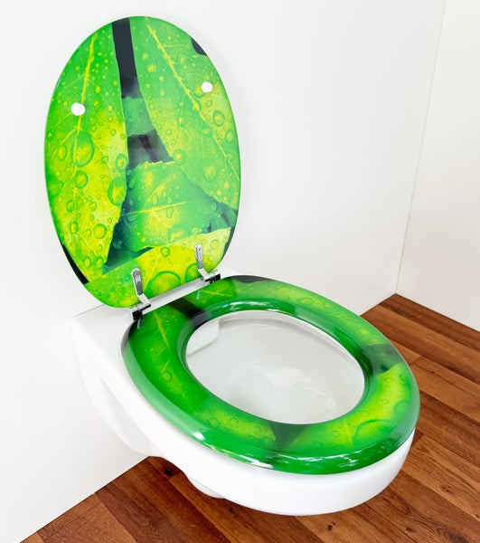 ADOB Design WC Sitz Blätter, Holzkern lackiert, verstellbare Metallscharniere, universalpassend