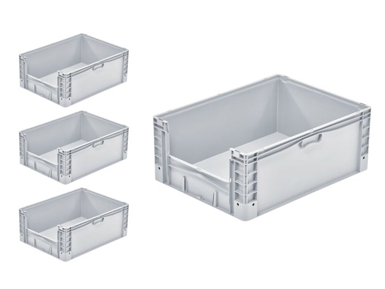 PROREGAL SparSet 4x Euro-Norm Großbehälter Insight HxBxT 32 x 60 x 80 cm 133 Liter Grau Eurobehälter Transportbox