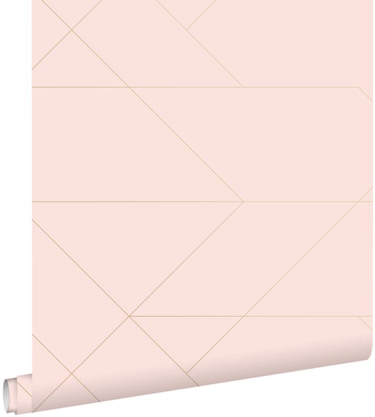 ESTAhome Tapete grafische Linien Hellrosa und Gold - 53 cm x 10.05 m - 139211