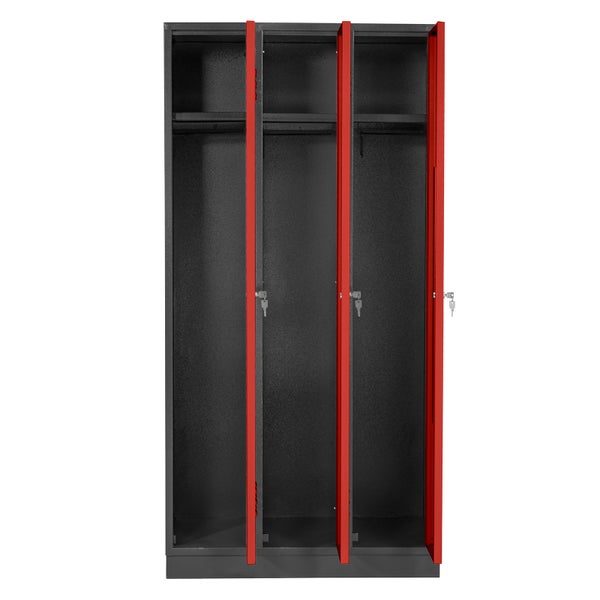 PROREGAL Garderobenschrank Ermine mit 3 Türen | HxBxT 178x89x50cm | Anthrazitgrau/Feuerrot | Spind, Aufbewahrungsspind, Arbeitsschrank