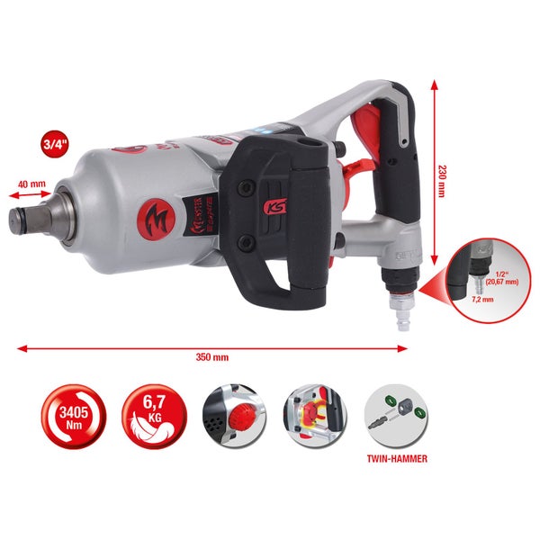 KS Tools Drehmomentschlüssel mit 3/4-Zoll-Antrieb, 350 mm Länge und Twin-Hammer