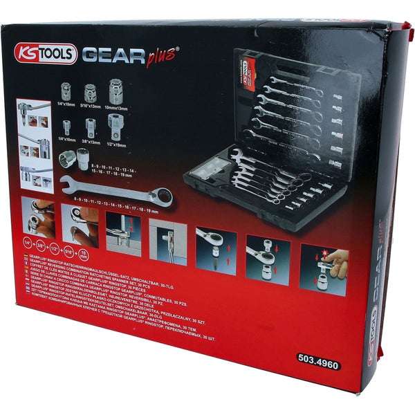 KS Tools Gearplus Ringmaulschlüssel Set mit Ratsche, umschaltbar, 30-teilig, verpackt