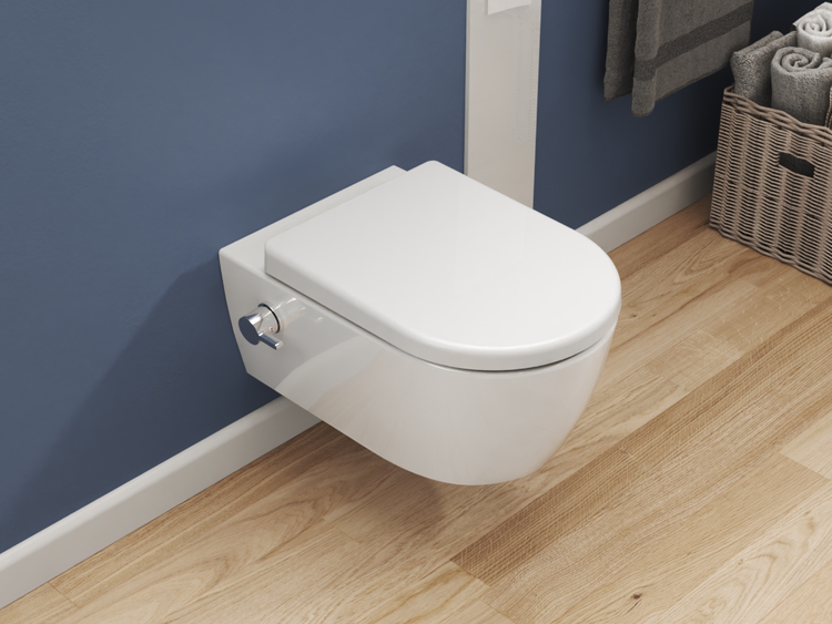 Dusch-WC spülrandlos Hänge WC Taharet Toilette inkl. Warm-Kalt-Mischer & WC-Sitz mit Absenkautomatik + abnehmbar Keramik inkl. Nanoversiegelung