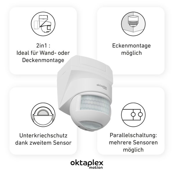Oktaplex Lea 180° Bewegungsmelder Aussen mit Unterkriechschutz IP54 weiß
