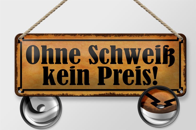 Blechschild Spruch 27x10cm ohne Schweiß kein Preis Dekoration