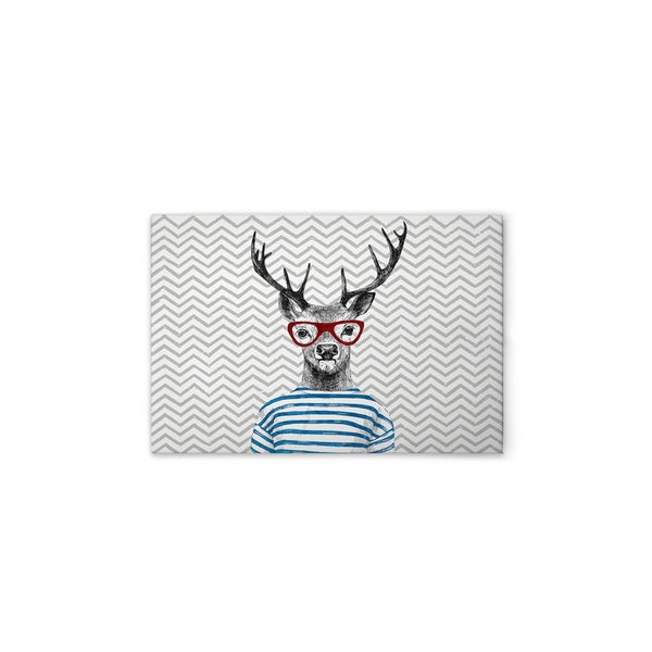 Wandbild mit Hirschmotiv, der eine Brille und ein gestreiftes Hemd trägt