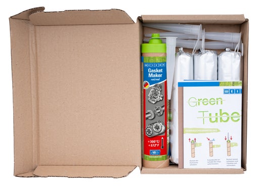 WeiPro Gasket Maker Set in geöffneter Kartonverpackung