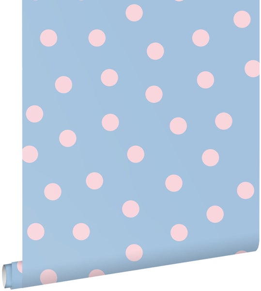 ESTAhome Tapete Punkte Blau und Rosa - 50 x 900 cm - 131577