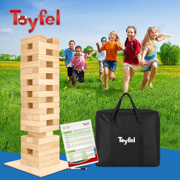 Toyfel Riski Wackelturm Kiefernholz 54 Blöcke mit Holzplatte
