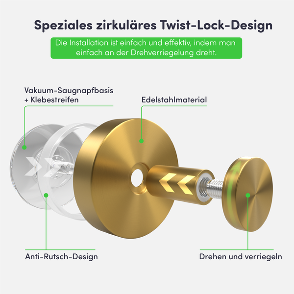 EAVY Handtuchhaken Edelstahl Gold mit Saugnapf 2er Pack