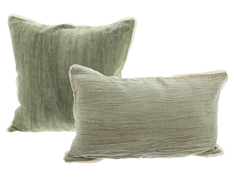 FRANK FLECHTWAREN | Kissenhülle Grün & Grau, 2er Set, LEINEN, POLYESTER, BAUMWOLLE, VISKOSE, 45 x 45 cm, 50 x 30 cm