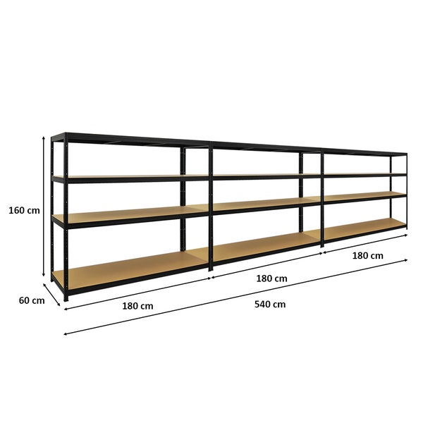 PROREGAL Mega Deal 3x Schwerlastregal Giant Elephant HxBxT 160 x 180 x 60cm Fachlast 200kg Schwarz
