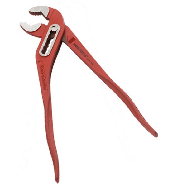 Rote Wasserpumpenzange aus Chrom-Vanadium-Stahl mit verstellbarem Gelenk von Haas Tools.