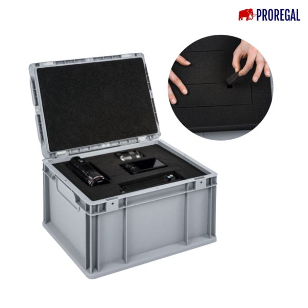 PROREGAL SparSet 5 x Eurobox NextGen Portable Mit Rasterschaumstoff und Schaumstoffeinlage HxBxT 13,5 x 40 x 60 cm 23 Liter Eurobehälter Transportbox