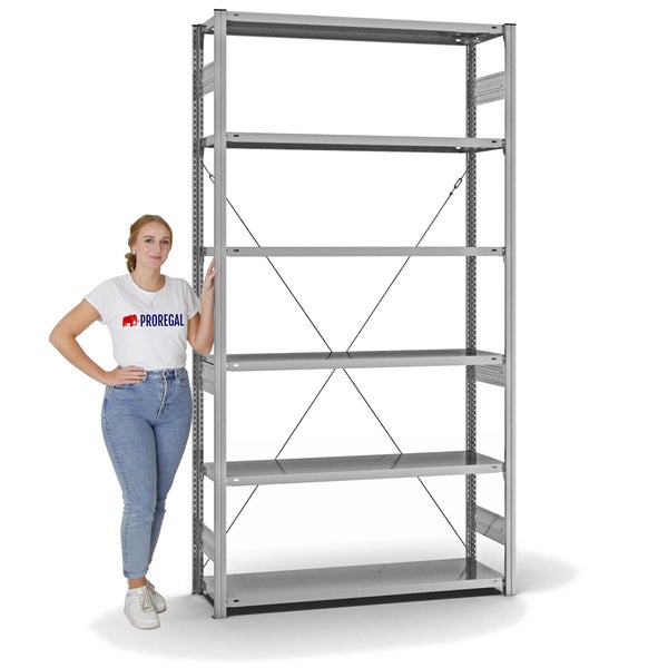 PROREGAL Fachbodenregal Stecksystem T-Profil Heavy-Duty Grundregal HxBxT 250 x 130 x 40 cm 6 Ebenen Fachlast 315 kg Einseitig Nutzbar Verzinkt