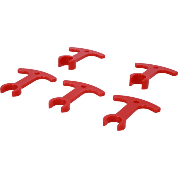 Fünf rote Kabelbinder