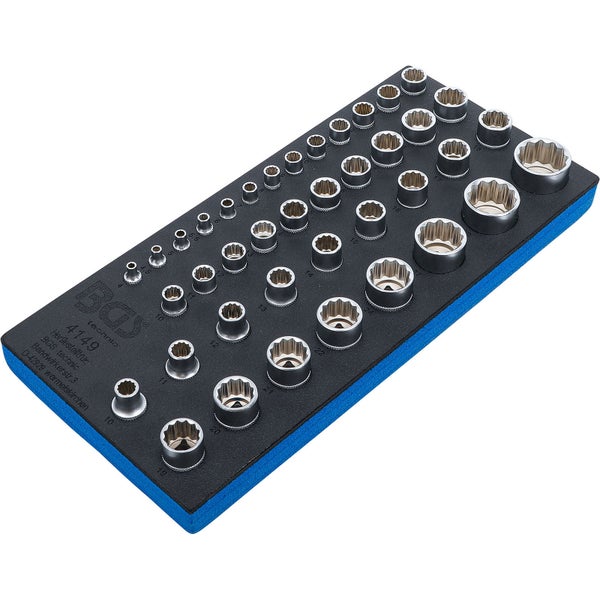 BGS Werkstattwageneinlage 1/3: Steckschlüssel-Einsätze Zwölfkant 6,3 mm (1/4) / 10 mm (3/8) / 12,5 mm (1/2) 40tlg. - 4149