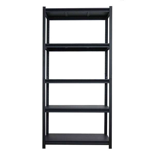 Schwarzes Metallregal mit fünf Ebenen zur Lagerung
