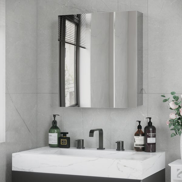 kleankin, Spiegelschrank, Badezimmerschrank, 54L x 13B x 60H cm, Edelstahl, Glas, Silber