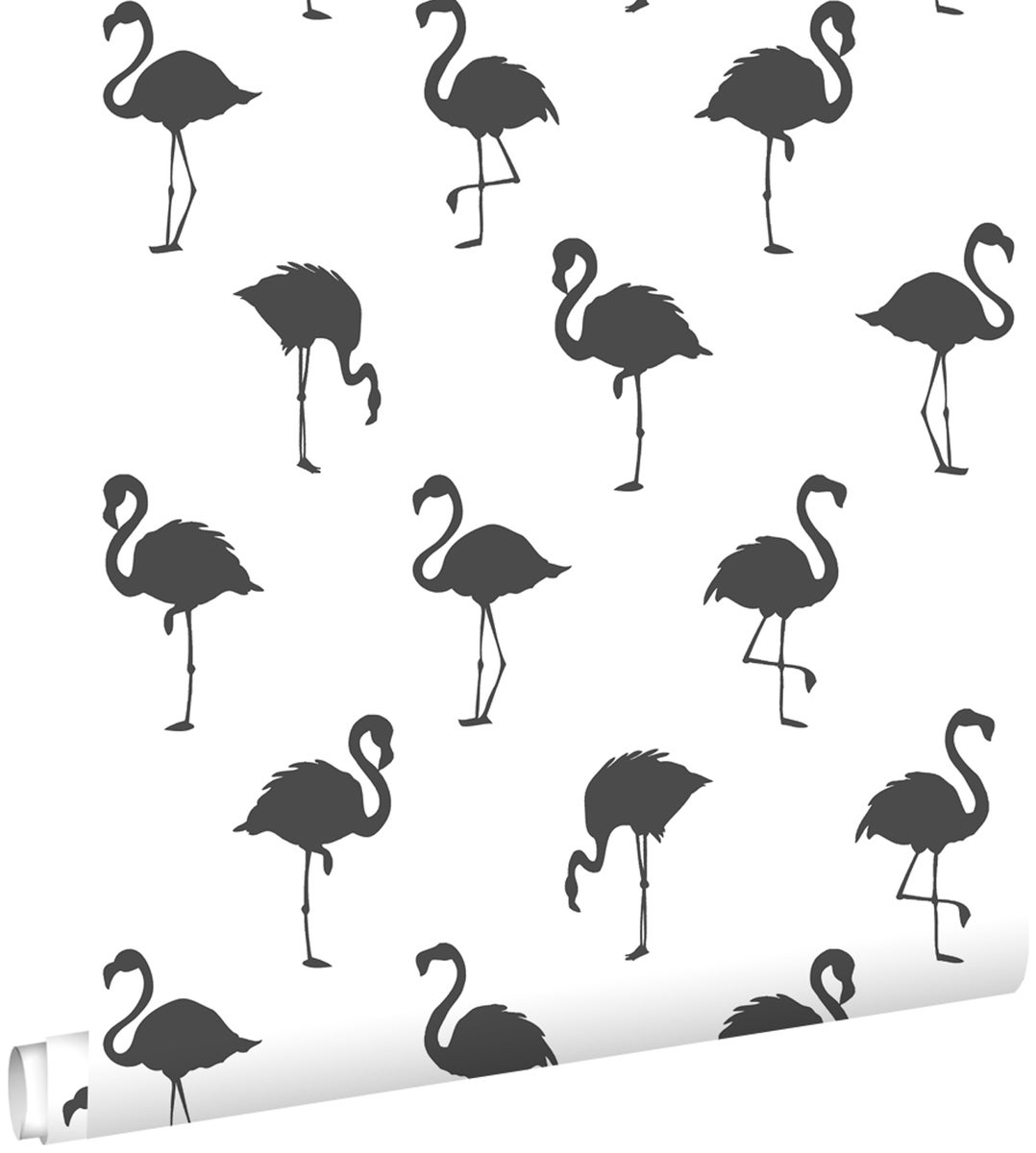 ESTAhome Tapete Flamingos Schwarz und Weiß - 0,53 x 10,05 m - 138993