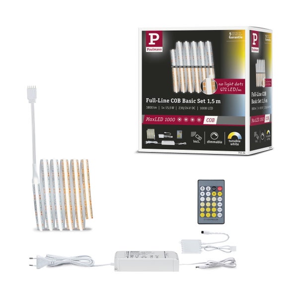 Paulmann Full-Line COB Basic Set 1,5 Meter mit LED Streifen, Netzteil und Fernbedienung